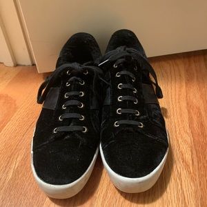 Joie Velvet Lace Up Sneakers with Fuzzy Lining